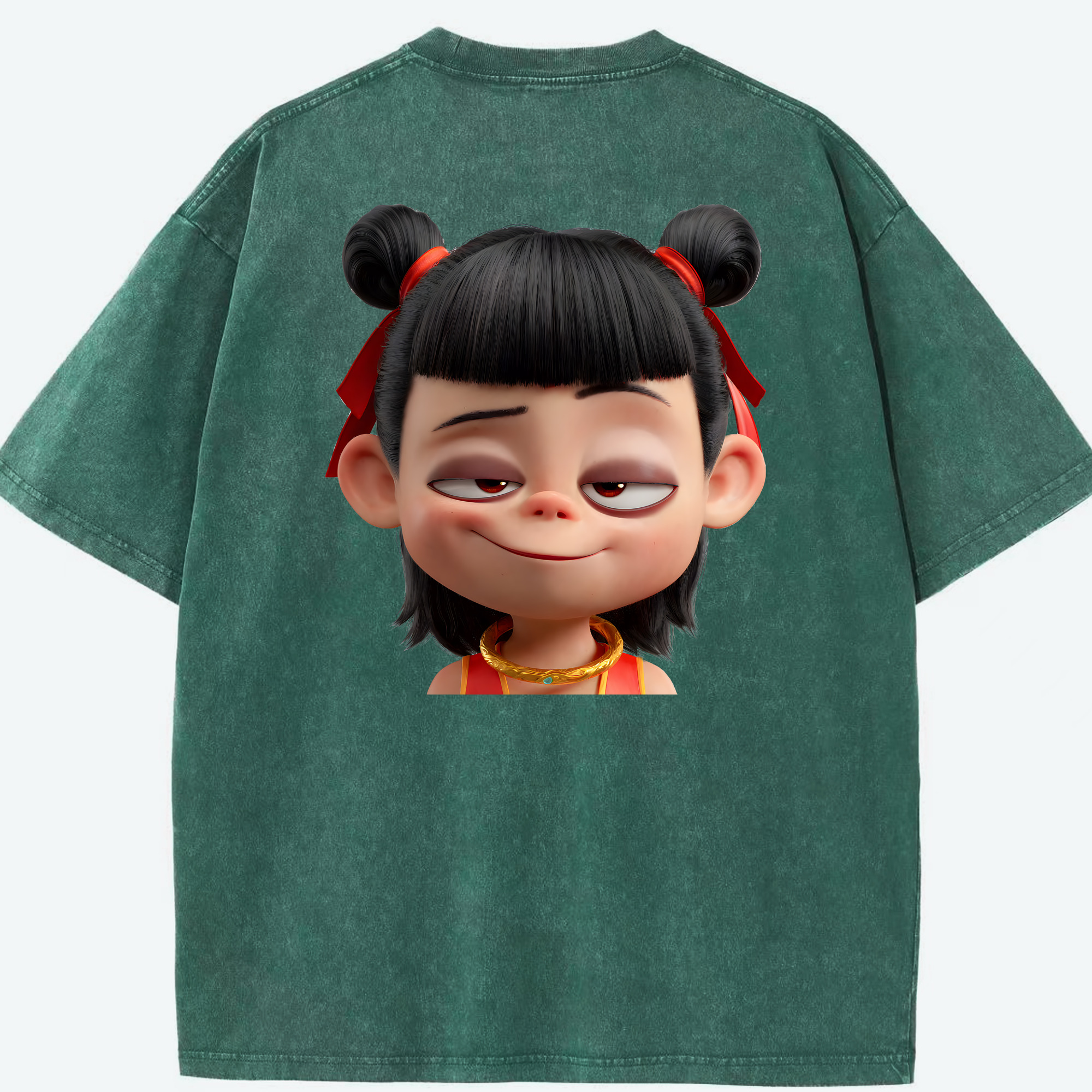 （画像用） Ne Zha 2 ナタ 魔童の大暴れ 綿100% ヴィンテージ風 半袖Tシャツ（背面プリント）